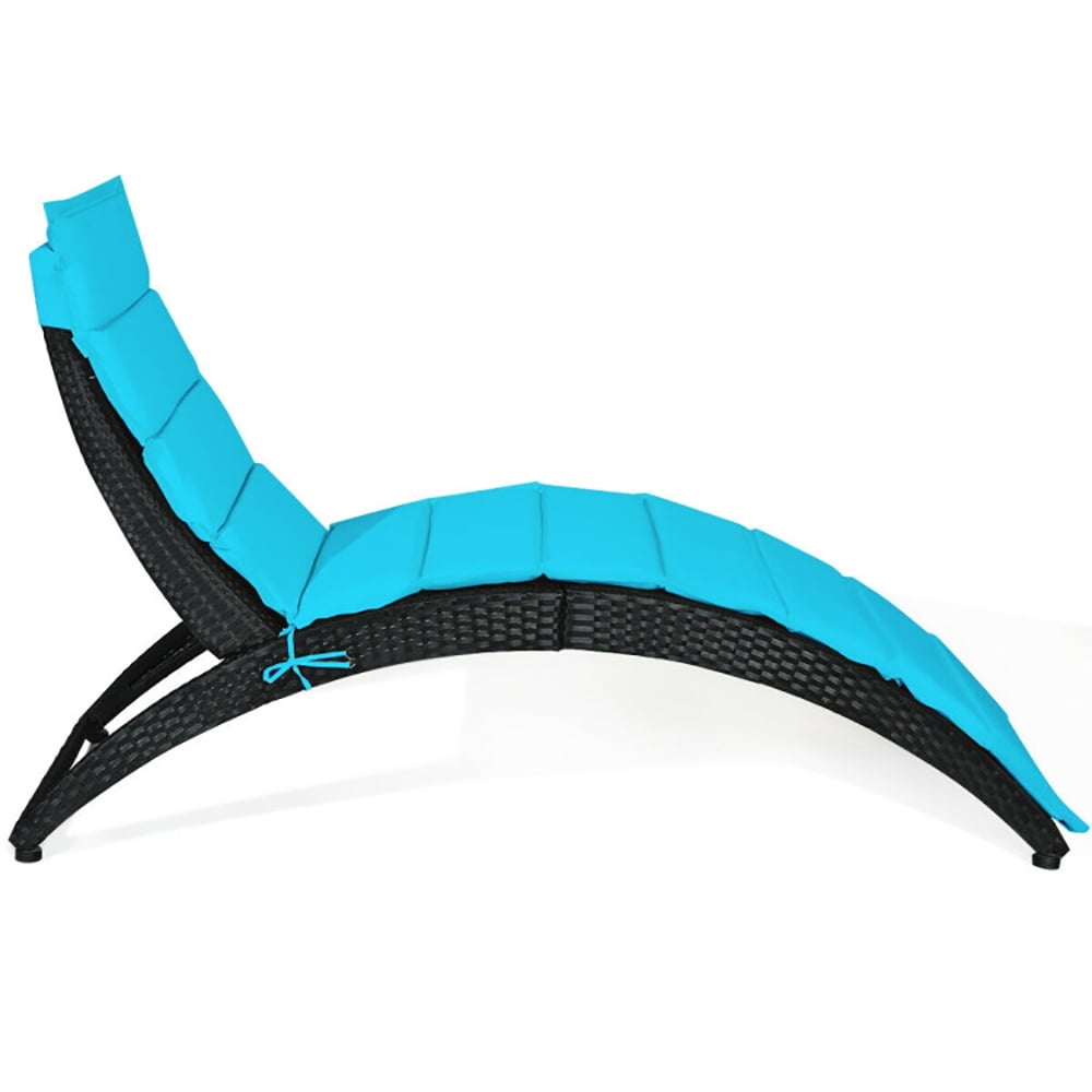 Aimee Lii Folding Patio Rattan Lounge Cushioned Portable Chair, Patio Loungers, Turquoise