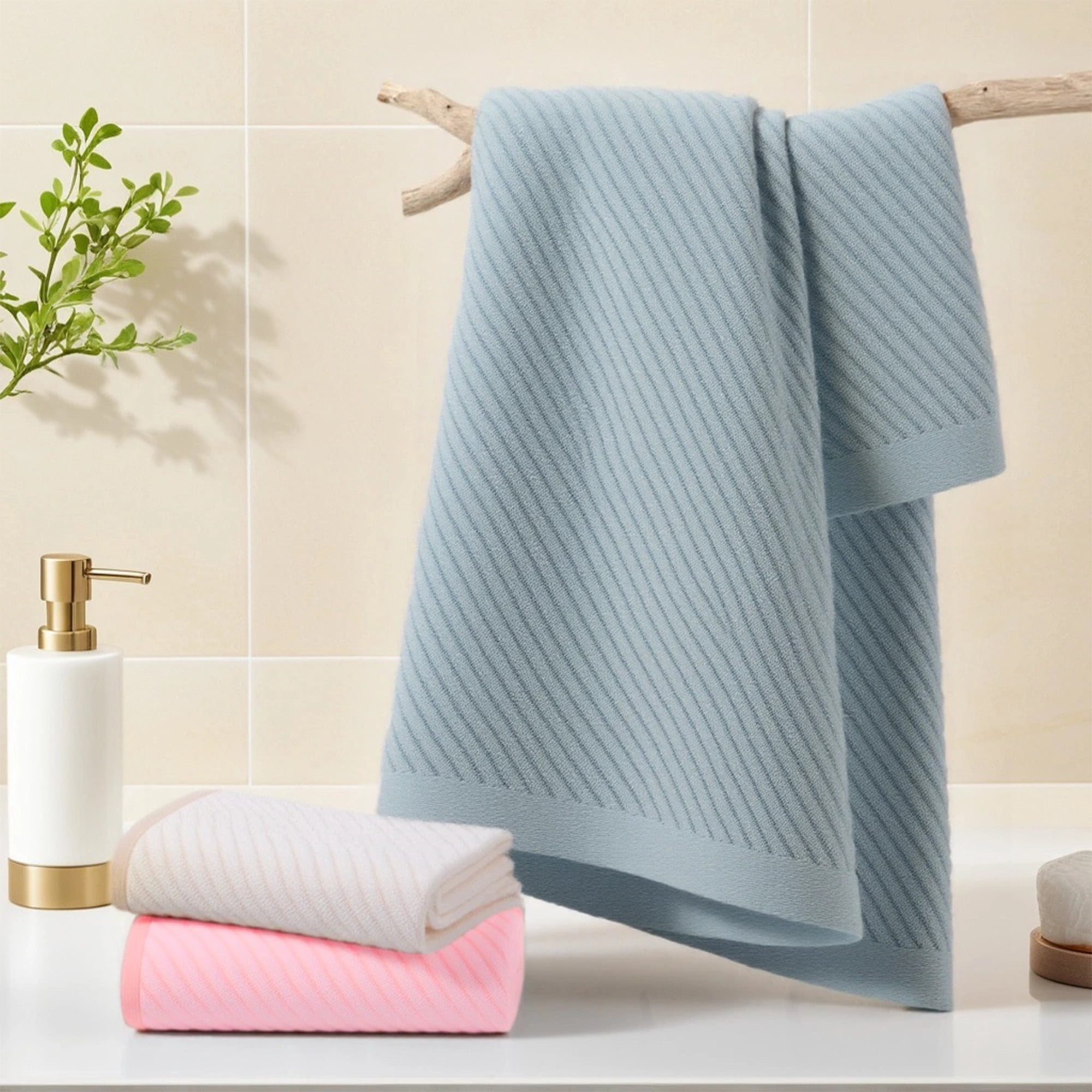 Unique Bargains Solid Striped Decorative Hand Towels Set of 2 Pink 14" x 30"