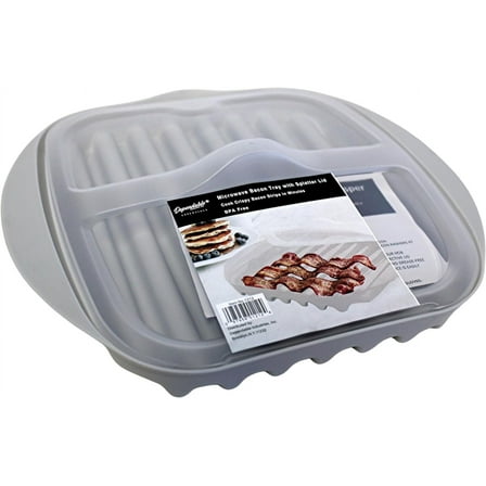 Compact Microwave Bacon, Sausage Meat & Poultry Cooking Tray with Protective Splatter Lid - BPA-Free, Innovative & Easy-Clean Design for Efficient Food Prep, Essential Kitchen Gadget