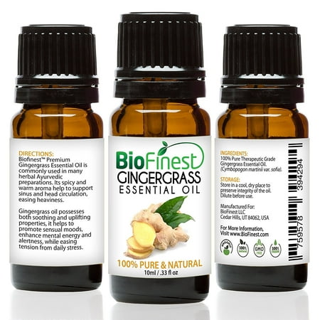 Biofinest Gingergrass Essential Oil - 100% Pure Undiluted, Premium Organic Therapeutic Grade - Best for Aromatherapy, Digestion, Ease Stress Sinus Cough Flu Muscle Pain Headache - FREE E-Book (Best Pain Reliever For Flu Muscle Aches)