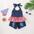 thumbnail image 3 of kaprioy Toddler Girl Clothes Toddler Baby Girl Summer Outfit 9 12 18 24 Months 2T 3T 4T Sleeveless Independence Day 4 Of July Star Prints Vest Tops Denim Shorts Outfits, 3 of 7