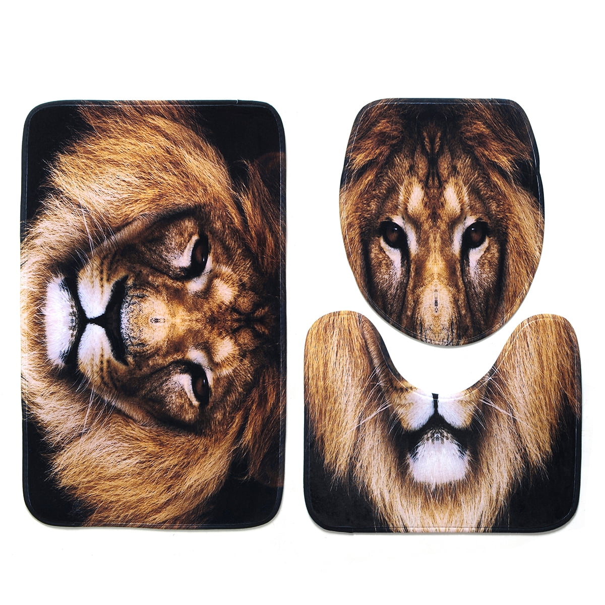 Buy African Lion Bathroom Set with Bath Mat + Toilet Pedestal Rug