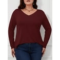 thumbnail image 2 of JYLFC Womens Plus Size V-Neck T-Shirts Long Sleeve Tops Casual Basic Shirts, Burgundy 2XL, 2 of 5
