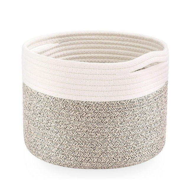 Cesta grande de cuerda de algodón, Cesta Ropa Sucia, Cesta de lavandería de cuerda tejida con asas para juguetes, lavandería y mantas, 16 x 16 x 14 pulgadas