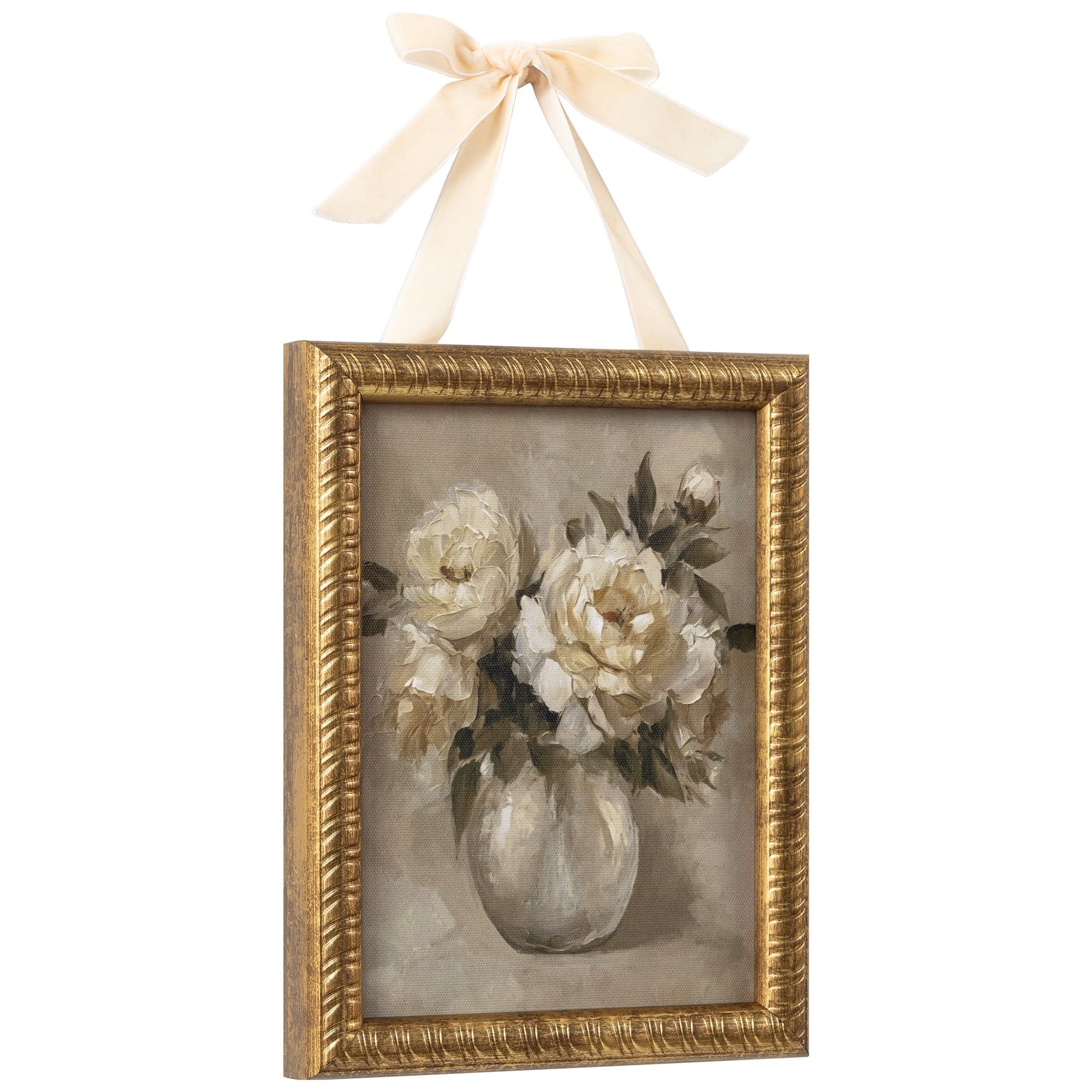 My Texas House Spring Art Luminous White Roses Framed Canvas w/Velvet Hanger 6x8