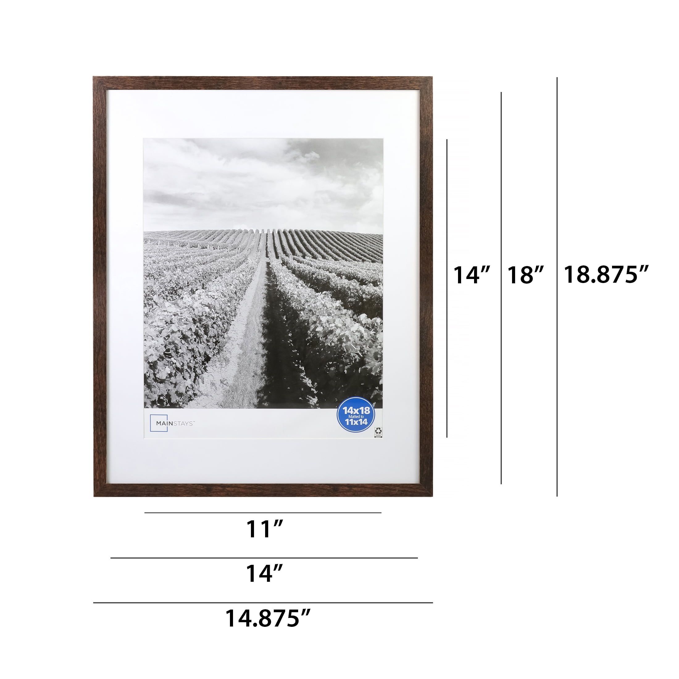 Mainstays 14x18 inch Matted to 11x14 inch Brown 0.5" Picture Frame - 2 Pack