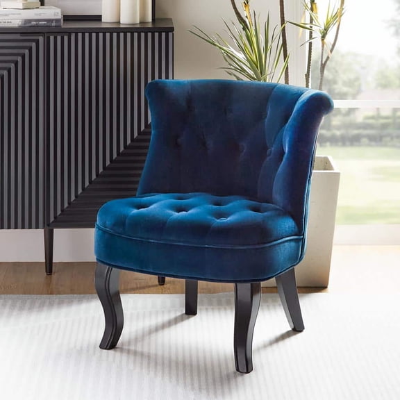 Jane Modern Navy Velvet Tufted Accent Armless Side Chair