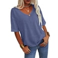 thumbnail image 4 of Women's Summer V-neck Solid Color Half Sleeve Match Simple Casual T-shirt Tops, 4 of 5