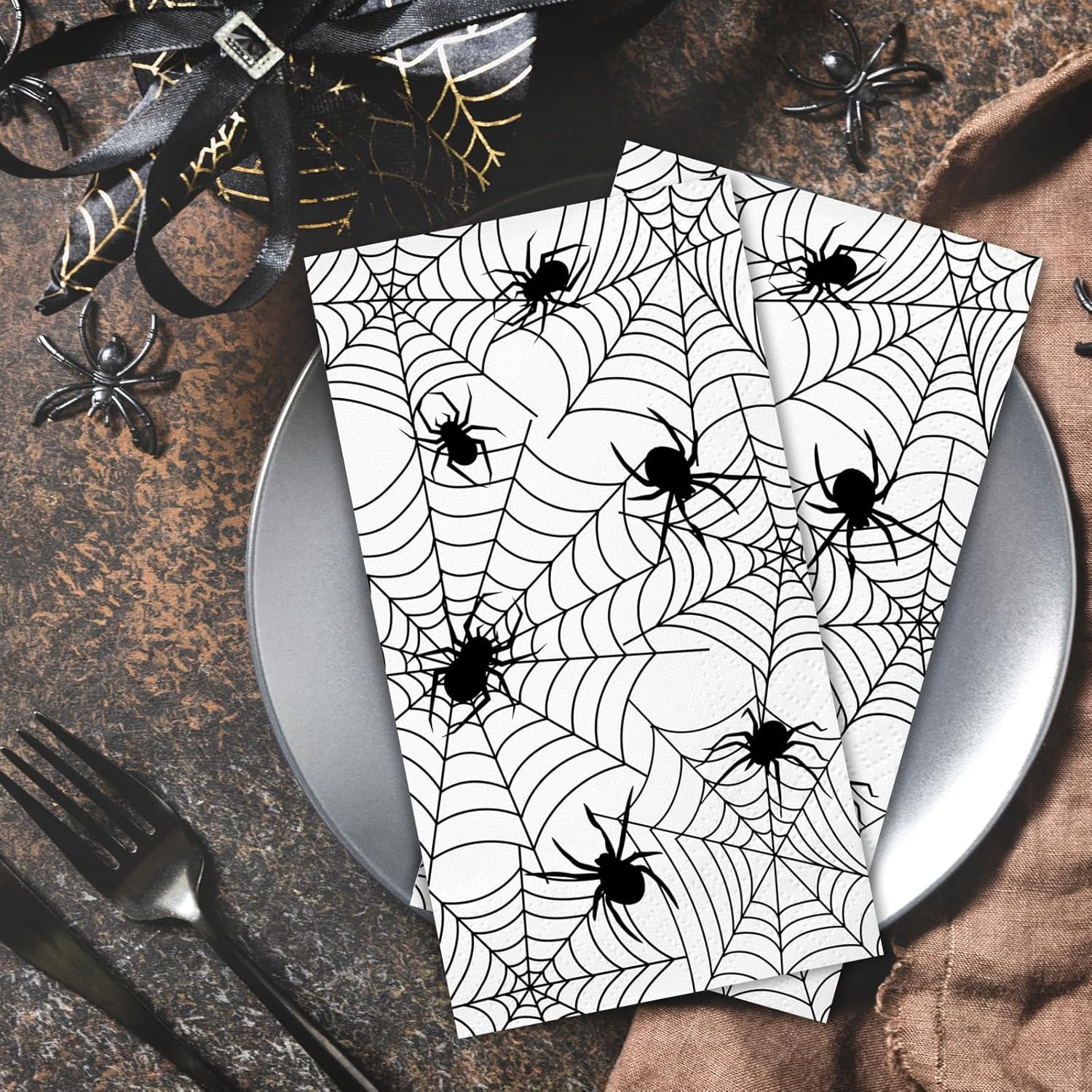 100 PCS Halloween Napkins - Spider Webs Design, Cocktail Disposable Paper Napkins, Decorative Dinner Hand Napkin for Festival Birthday Party Decoration