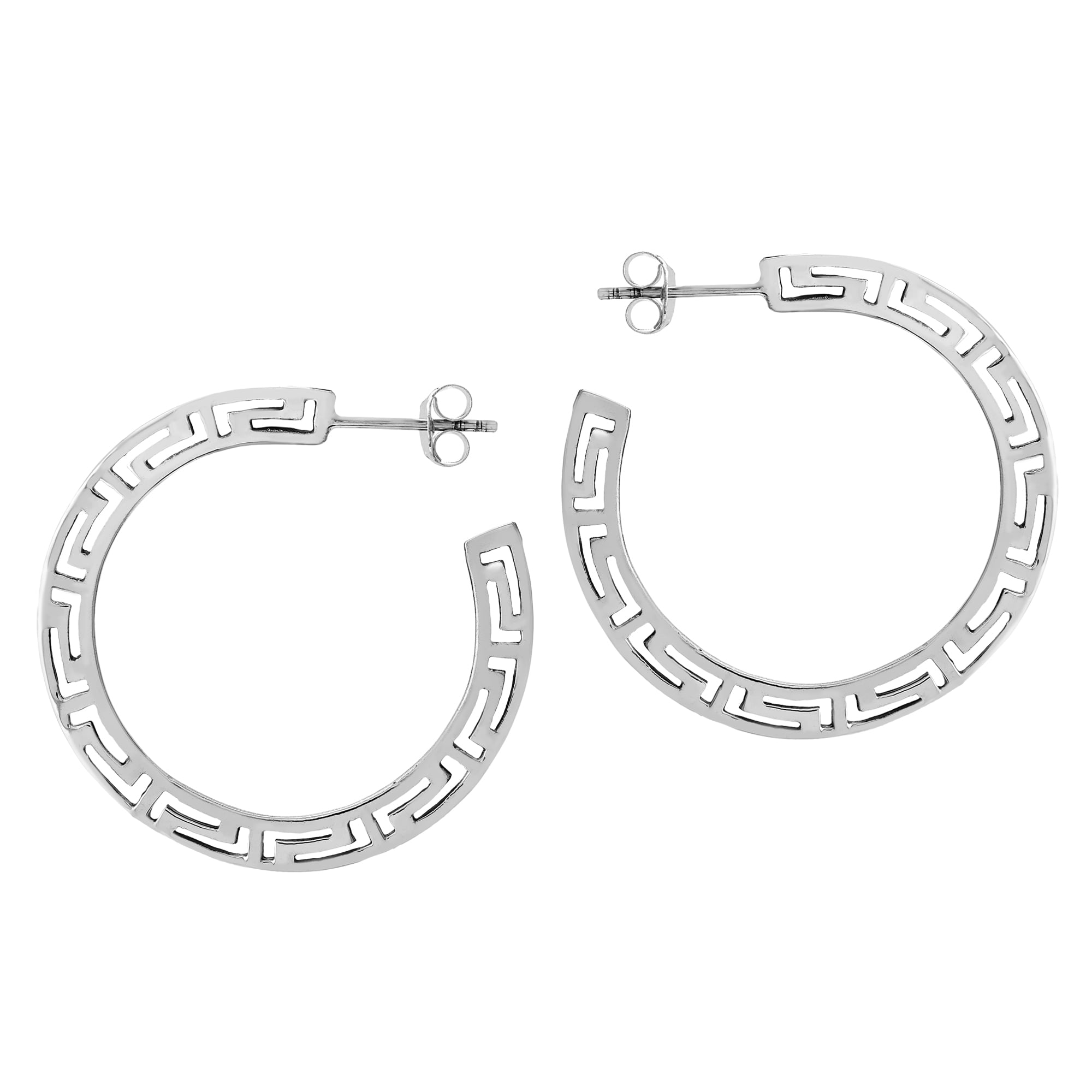 FB Jewels Solid 925 Sterling Silver Rhodium-Plated Polished Beveled Edge Hoops