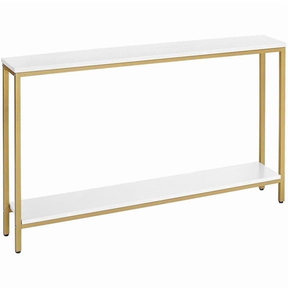 HOOBRO Console Table 47.2" Narrow Skinny Table Industrial Entryway Living Room Hallway White and Gold DW20XG01G1