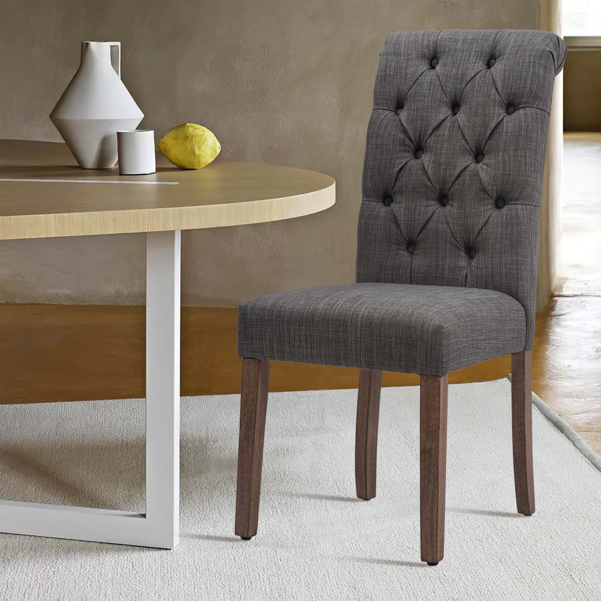 Fabric Dining Chairs Set of 2 with Solid Legs,Gray