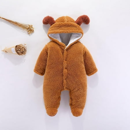 

New Year New You 2022! on Clearance Hesxuno Newborn Baby Winter Girls Boys Clothes Warm Animal Bear Ears Overall Rompers Hooded Jumpsuit Baby Girl Clothes