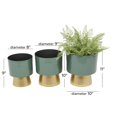 thumbnail image 3 of CosmoLiving by Cosmopolitan Green Metal Indoor Outdoor Planter with Gold Base, Set of 3 11", 10", 9"H, 3 of 8