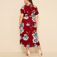 thumbnail image 3 of TIHLMK Red Dress Ladies Large Loose O-Neck Short Sleeve Floral Printed Waist Chiffon Dress, 3 of 9