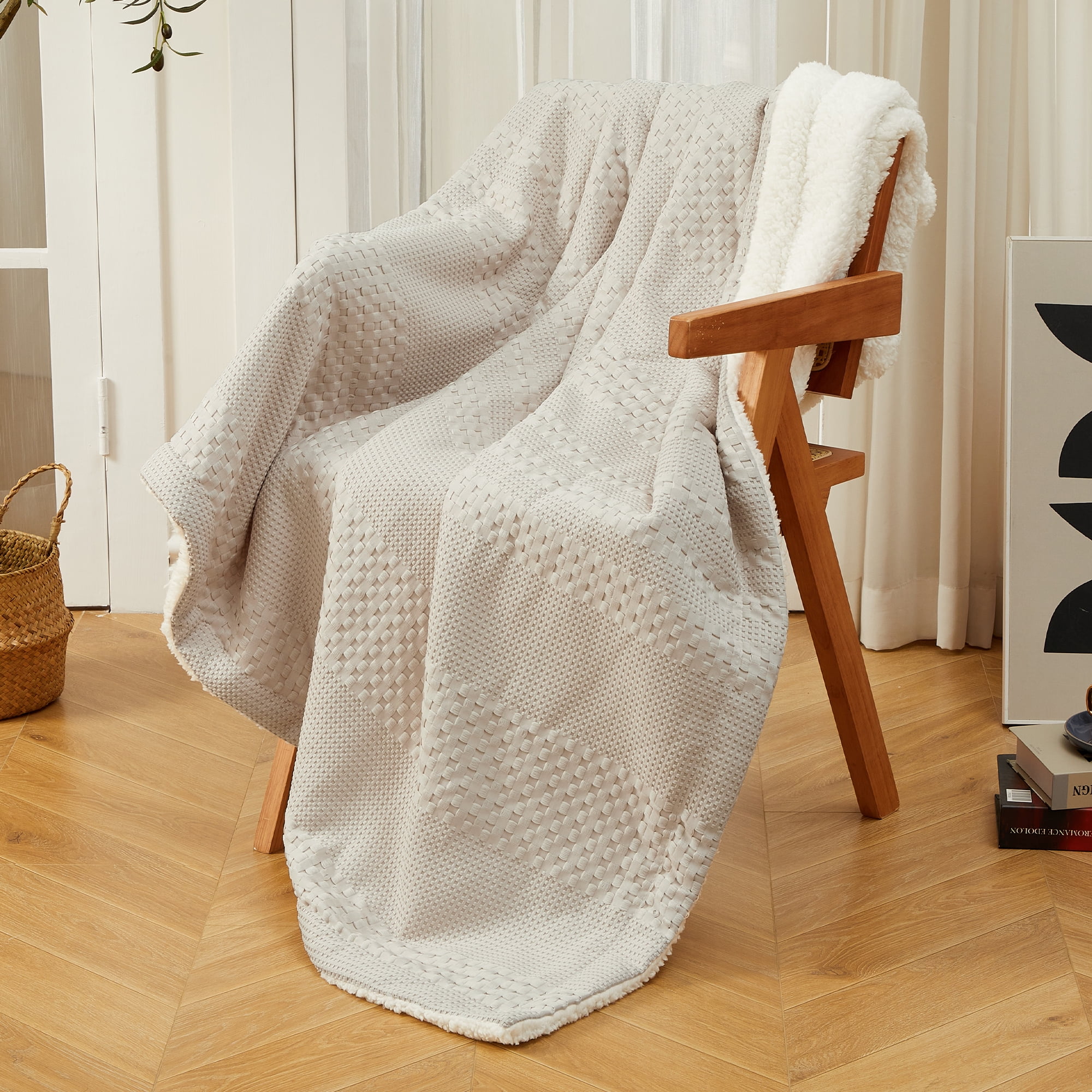 GARVEE Heated Electric Blanket Throw,50“x60" Soft Waffle Weave Fast Heating Throw,6 Heating Levels&4 Hours Auto Off,Khaki