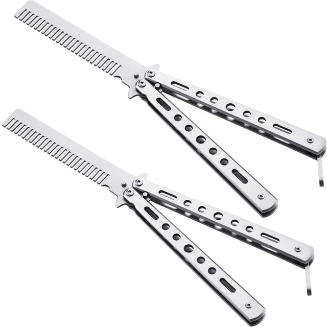 2 Pieces Butterfly Combs Stainless Steel Folding Training Practice Combs Hair Styling Tools for Sport Outdoor Use (Silver)