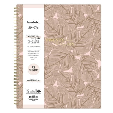 Bossbabe for Blue Sky Monthly Weekly Large (8.5" x 11") Blush Leaves 15-Month (April 2025 - June 2026)