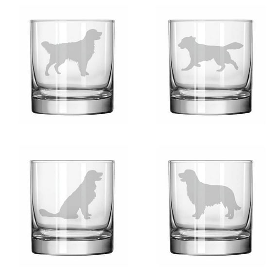 Set of 4 Glass 11 oz Rocks Whiskey Old Fashioned Golden Retriever Collection