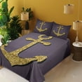 thumbnail image 3 of Ambesonne Brown Fitted & Top Sheet Set with Shams, Anchor Pattern Tranquil, Plum Yellow, 3 of 5