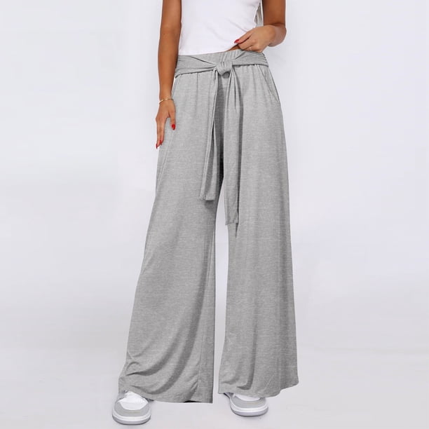 WILLBEST Pantalones de Yoga Casuales de Pierna Ancha para Mujer, Suaves Y Cómodos, con Diseño de Cordones Verticales para Uso Diario 2715 Extra Grande