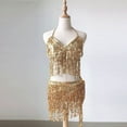 thumbnail image 5 of Homenesgenics Skirt for Women Women Sequin Belly Costume Tassel Wrap Mini Skirt Club +Vest Set Fringe Skirts for Women Gold One Size, 5 of 5