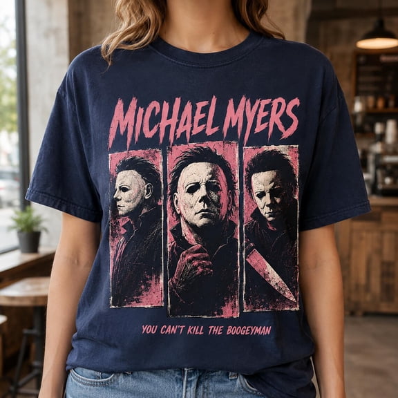 Michael Myers Halloween T-Shirt, Pink Retro Slasher Horror Graphic Tee