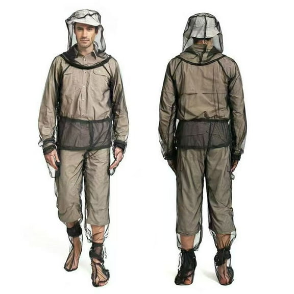 4 Pcs Mosquito Suit for Adult-Full Body Mosquito Net Suit Including Jacket Hood,Pants and Mitt Set-Outdoor Mesh Bug Protection from Bugs,Flies and Gnats
