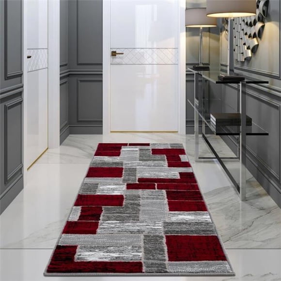 LBaiet Verena Red Grey Graphic Geometric Color Block Mid-Century Modern Indoor 2 x 6 Area Rug