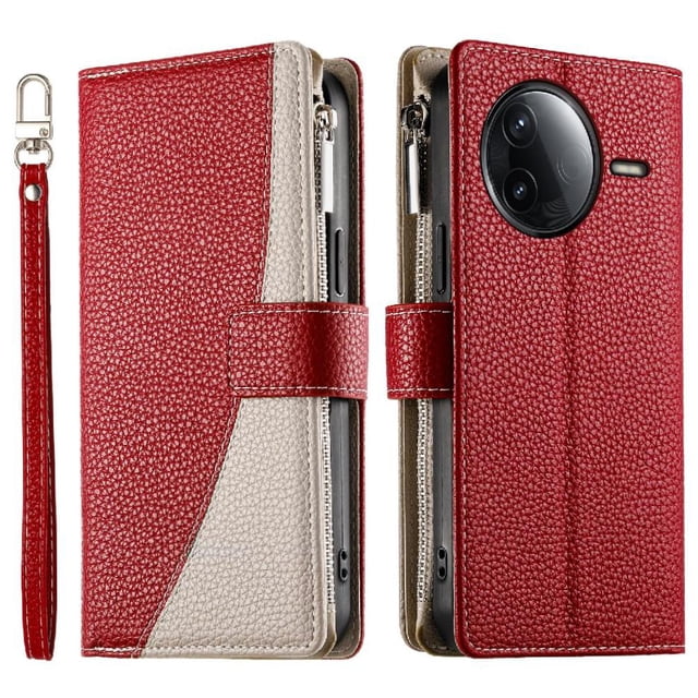 Funda cartera GANGXUN para Xiaomi Poco F7 Ultra , cuero PU con tarjetero, cremallera, correa de mano, soporte y protección 923°