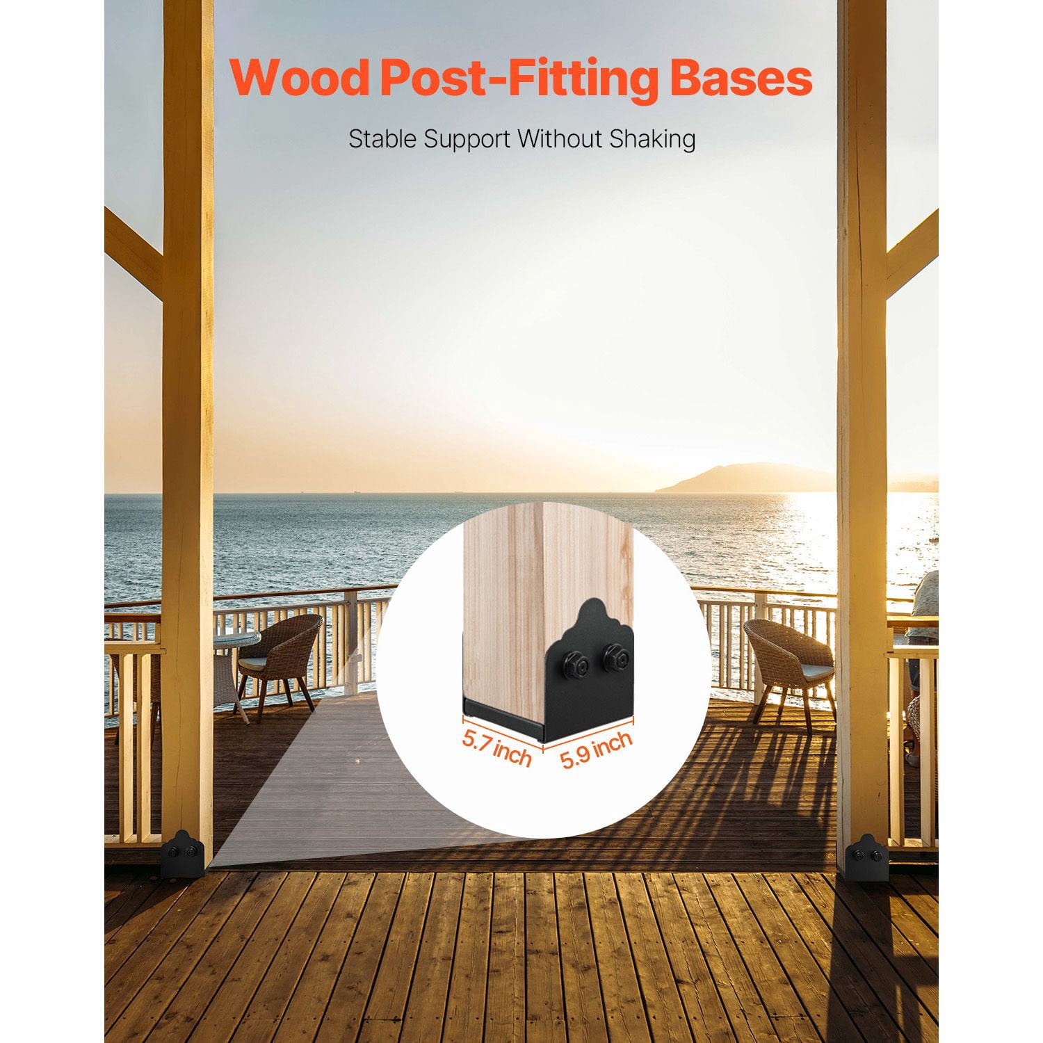Post Base Connector 2-Pack for 5.5-6" Wood Posts, Carbon Steel, Powder-Coated, with Hardware, for Deck Railing Pergola