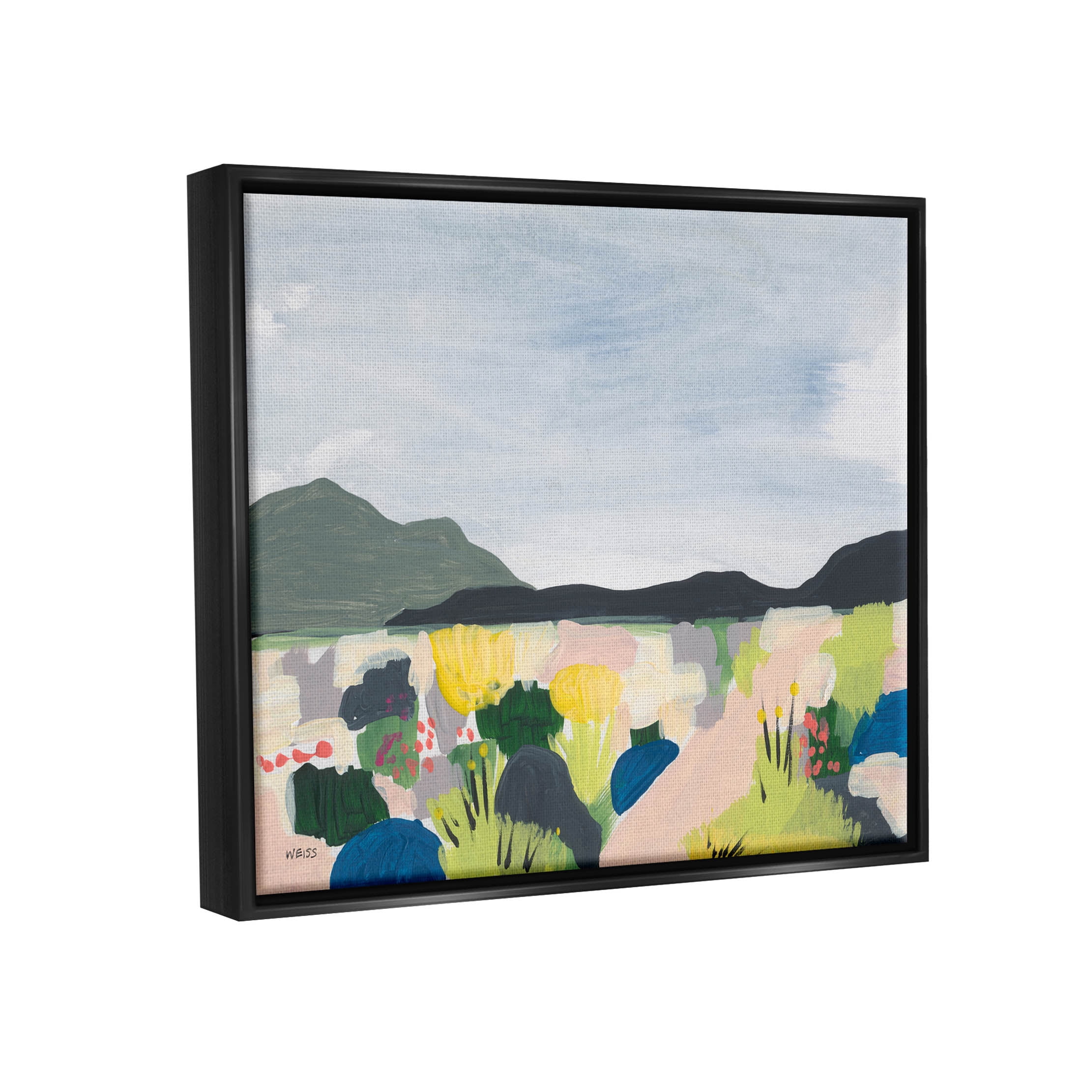 Stupell Industries Wildflower Meadow Scenery Painting Painting Jet Black Floating Framed Canvas Print Wall Art, Design by Jan Weiss