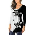 thumbnail image 4 of Fesfesfes Women Tops Casual Floral Butterfly Printed Pleated Long Sleeve Buttons Blouse Tops, 4 of 5