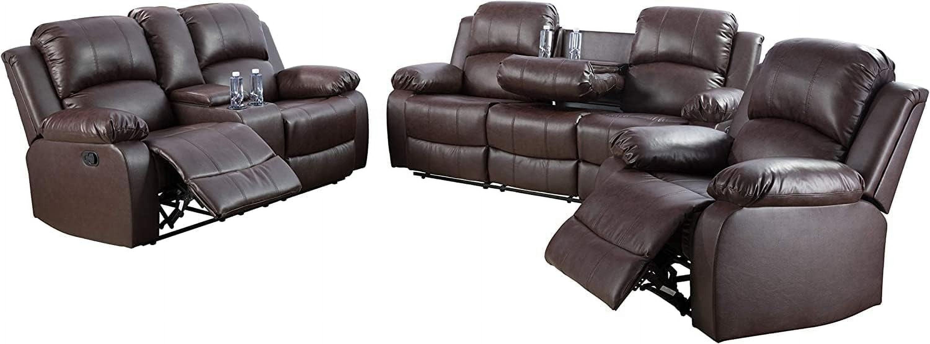 Bonded Leather Living Room Furniture Set Reclining Sofa Set Loveseat Furniture Sets in Living Room Sofa Recliners (3 Pieces, Beige)