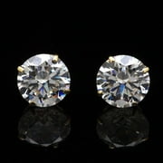WJD EXCLUSIVES 14K Yellow Gold 4Ct Created Diamond Round Stud Screw-Back Earrings 8mm