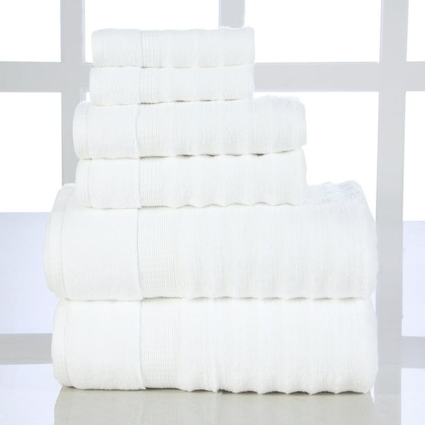 Addy Home Soft Quick Dry 6 PC Ribbed Bath Towel Set, White (2 Bath, 2