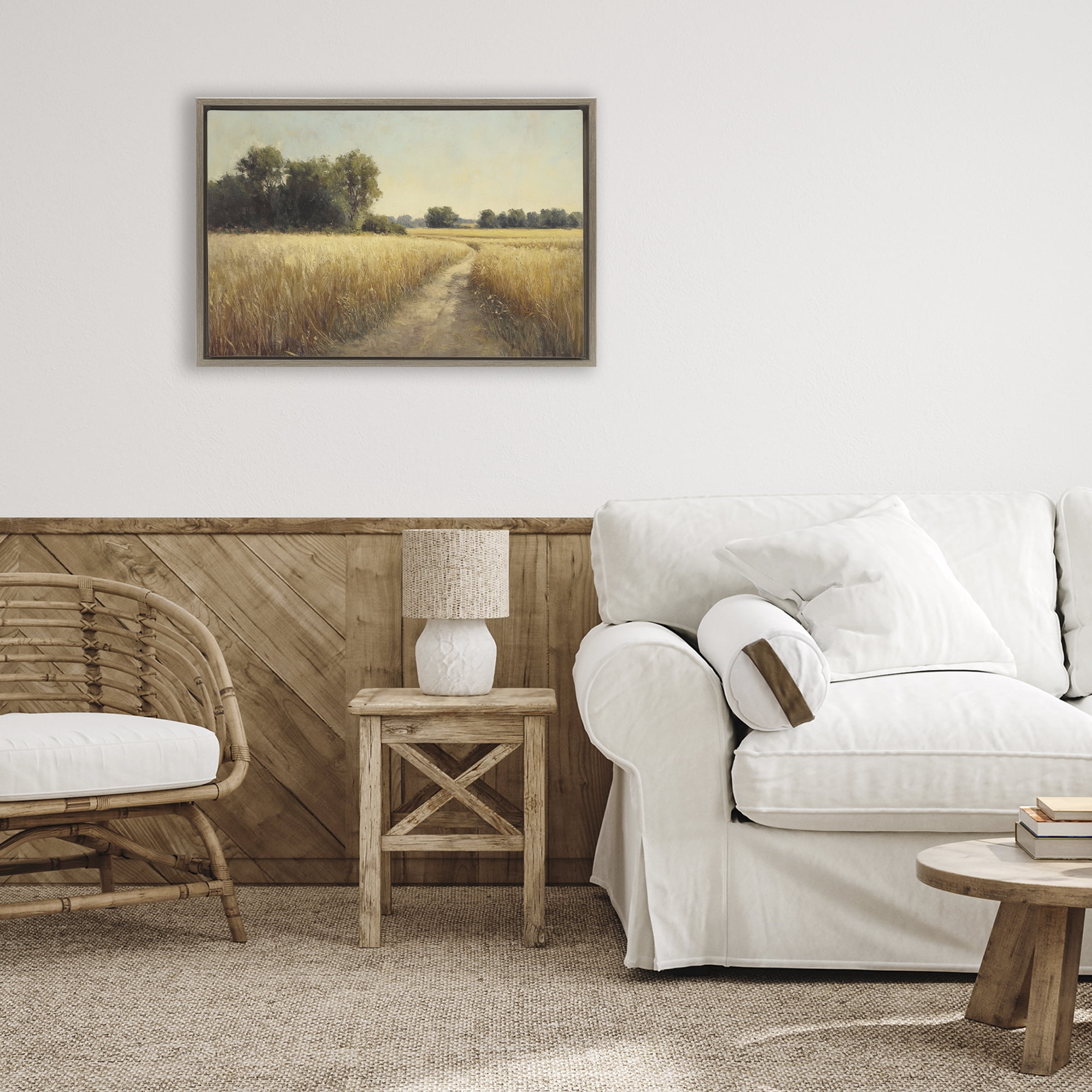 Stupell Industries Sunlit Country Wheat Path Brown Framed Floater Canvas Wall Art, design by Petal Prints Design