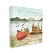 Stupell Industries Lake's My Happy Place Phrase Boat Dock Landscape Paintings Gallery-Wrapped Canvas Print Wall Art, 30x30, by Dina June