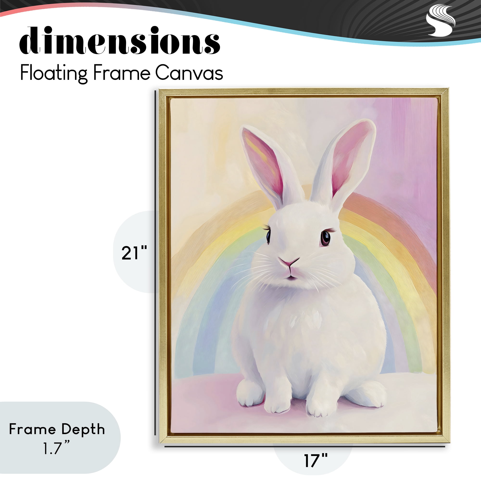 Stupell Industries Rainbow Bunny in Pastel Hues Gold Framed Floater Canvas Wall Art, design by The Prints Vibe