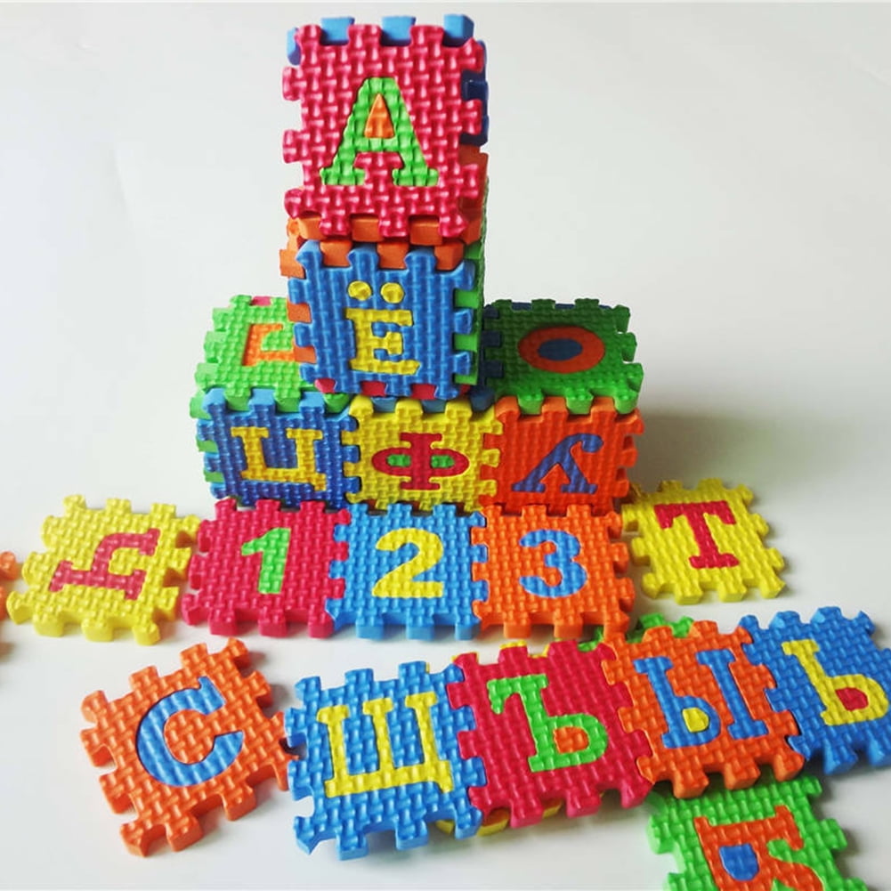 HOVTOIL 36Pcs/Set Puzzle Carpet Russian Alphabet Jigsaw Carpet EVA Baby Kids Puzzle Learning Mat Toy Interactive Toy Brain Teaser Kids Gift 