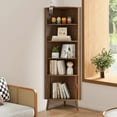 thumbnail image 3 of Bathroom Floor Corner Cabinet with Doors, Freestanding Narrow Storage Cabinets for Living Room, Kitchen, Walnut Color, 3 of 7