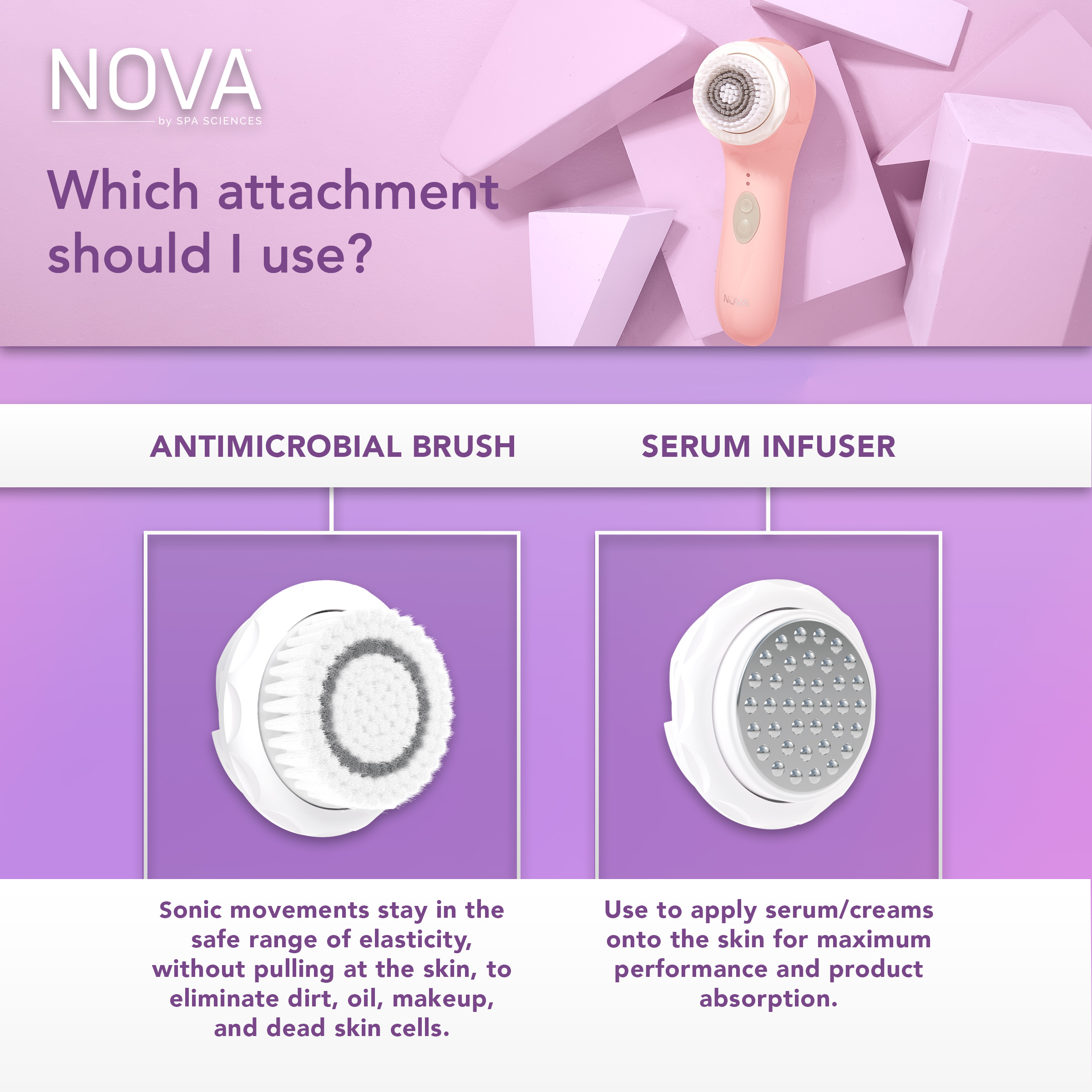 Spa Sciences NOVA - Sonic Facial Cleansing and Exfoliating Device with Antimicrobial Brush Bristles & Serum Infuser, Pink - image 5 of 13