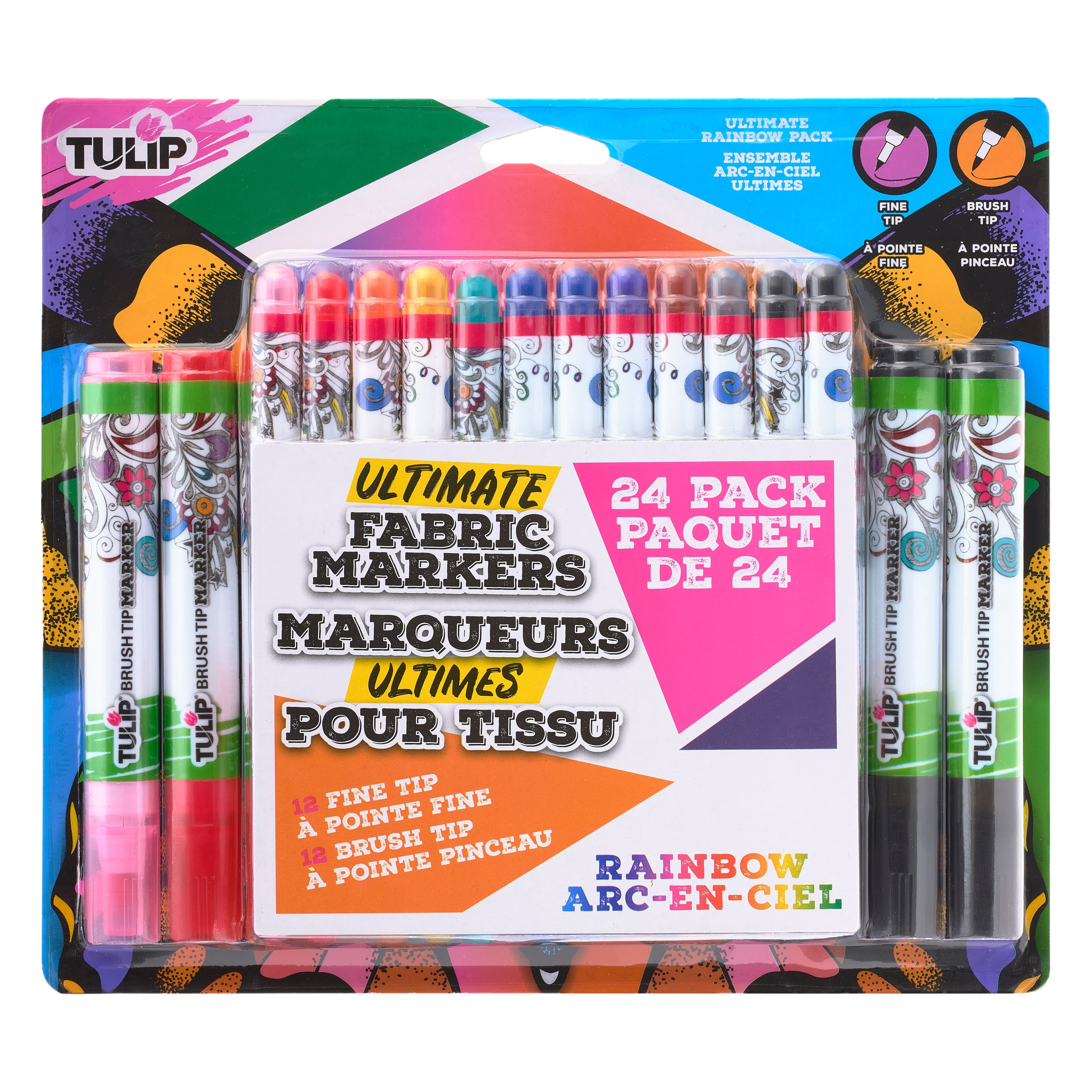 Tulip Ultimate Fabric Markers Rainbow, 6 Packs: 24 ct. (144 total)