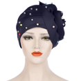 thumbnail image 4 of Mifelio Turban for Women Toe Solid Candy Hat Flower Space Cotton Color Muslim Beaded Cap, Cap Womens Cap Beadedbig Color Turban Head Wrap for Women Navy One Size, 4 of 6