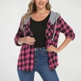 thumbnail image 3 of qucoqpe Hooded Flannel Plaid Shirt for Women Stylish Casual Button Down Hoodie Shirts Womens Long Sleeve Loose Jackets Tops, 3 of 5