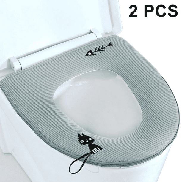 2pcs Toilet Seat Cover With Zipper Washable Standard Lid Handle Soft Thicken Warm Pad Cushion For Bathroom Com - Toilet Seat Lid Cover Sizes