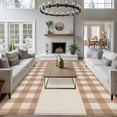 thumbnail image 3 of Brown Plaid Large Area Rugs 8x10 ft Retro Country Brown Plaid Linen Texture Washable Rug Non Slip Indoor Carpet Absorbent Floor Mat for Living Room Bedroom Dining Room, 3 of 9