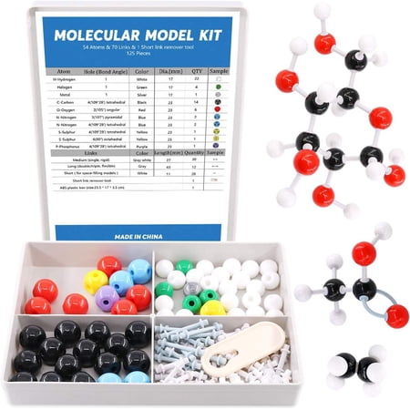 125 count Molecular Model Kit for Inorganic & Molecular Model Teacher and 16 and Over Student Kit - 54 Atoms & 70 Links & 1 Short Link Remover Tool - Science