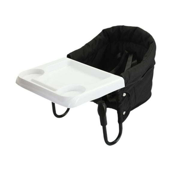 Silla alta plegable con gancho para colgar, asiento para comer para bebé, se fija , trona para césped, camping, interior y exterior Negro