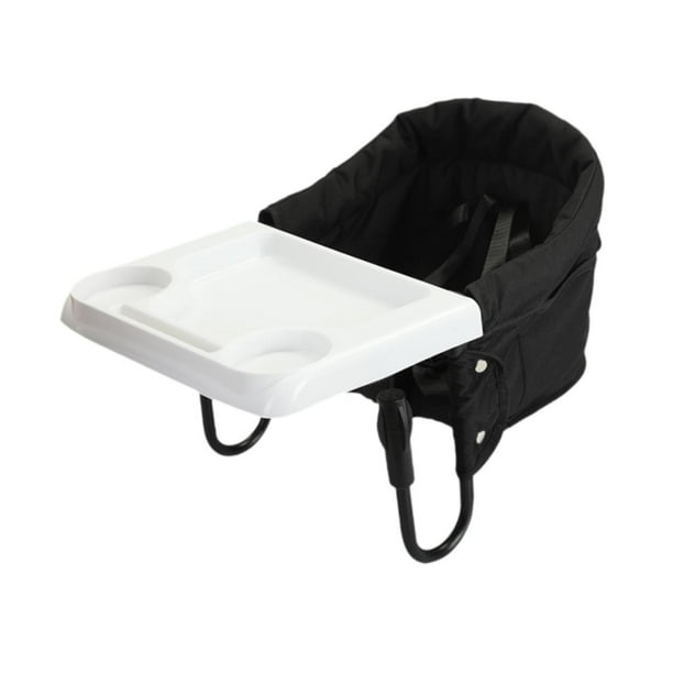 Silla alta plegable con gancho para colgar, asiento para comer para bebé, se fija , trona para césped, camping, interior y exterior Negro